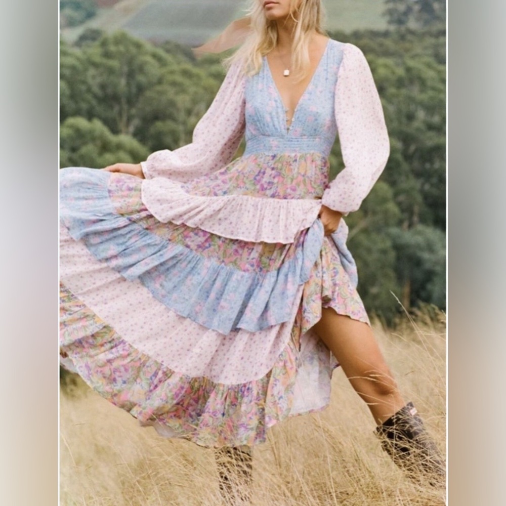 Spell and the Gypsy Dolly Rara Maxi Dress, Long Bohemian Floral Tiered, XS